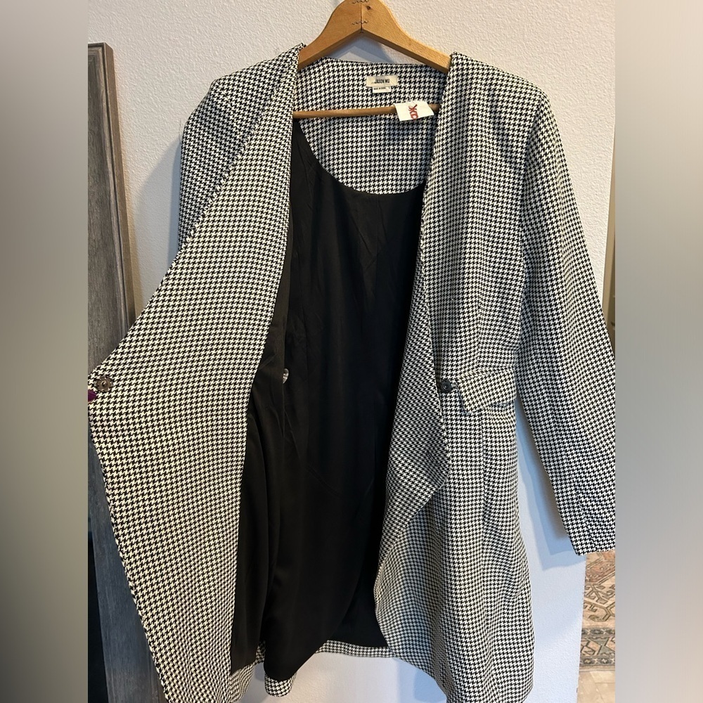 Jason Wu Black & White Houndstooth Long-Sleeve Wrap Dress - Picture 5 of 6